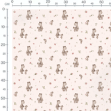 Tissu - Ours bruns et fleurs roses crème 2