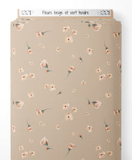 Tissu - Fleurs beige et vert tendre