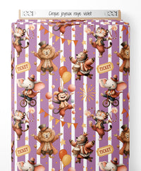 Tissu - Cirque joyeux rayé violet