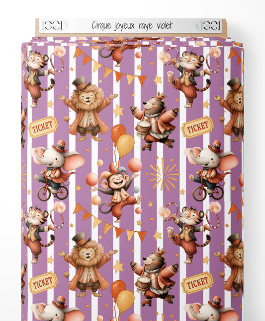 Tissu - Cirque joyeux rayé violet