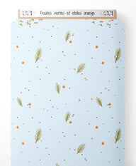 Tissu - Feuilles vertes et étoiles orange