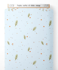 Tissu - Feuilles vertes et étoiles orange