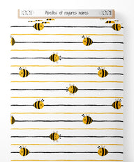 Tissu - Abeilles et rayures noires