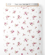 Tissu - Fleurs roses sur fond blanc 5