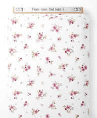 Tissu - Fleurs roses sur fond blanc 5