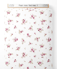 Tissu - Fleurs roses sur fond blanc 5