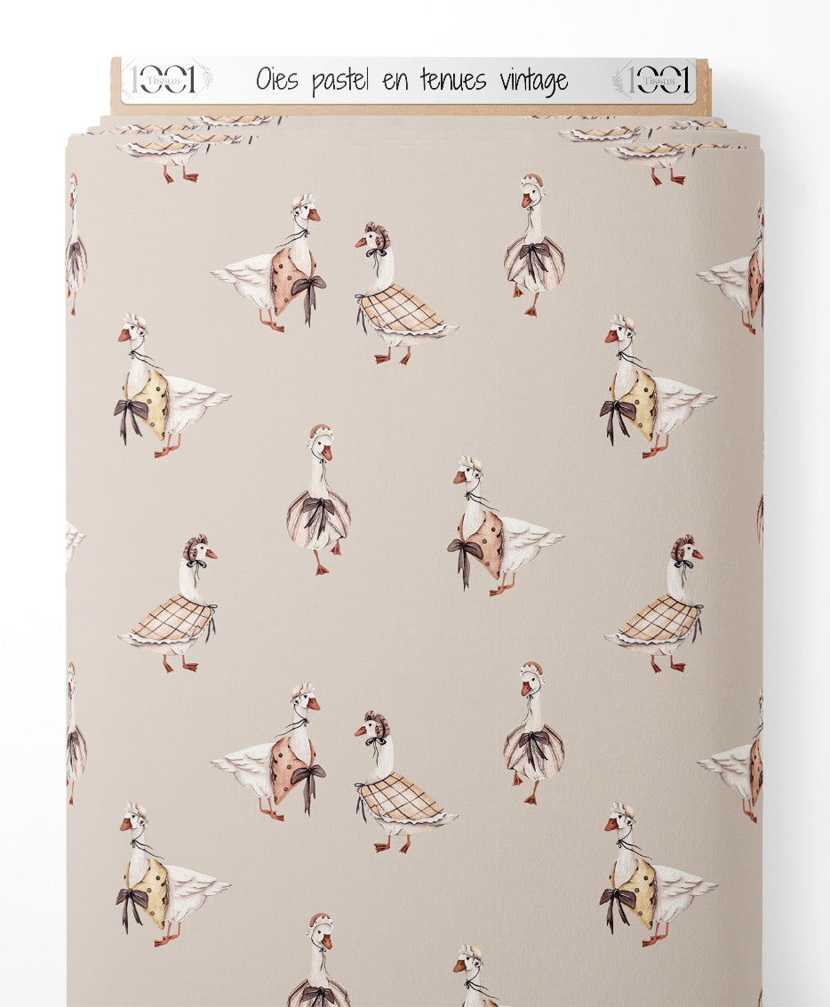 Tissu - Oies pastel en tenues vintage