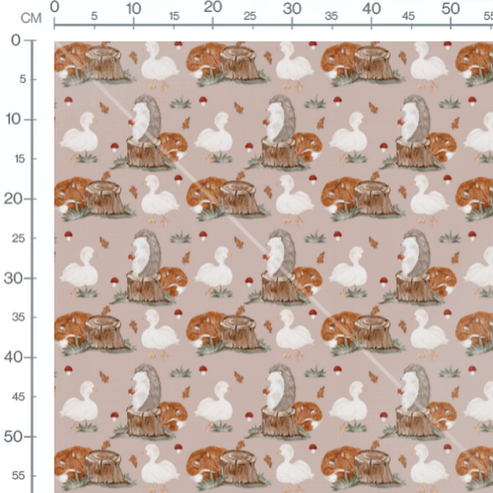 Tissu - Hérissons et canards paisibles