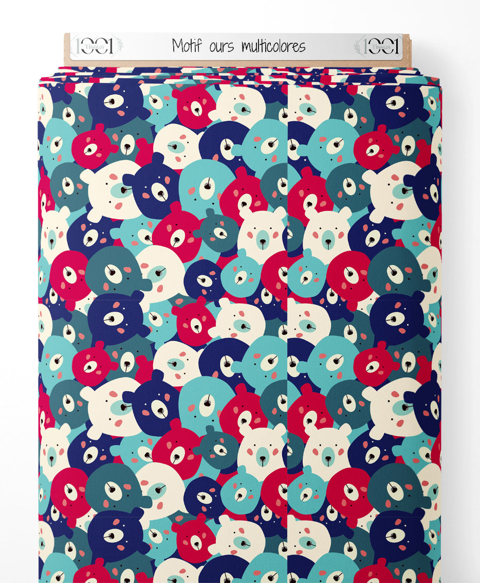 Tissu - Motif ours multicolores