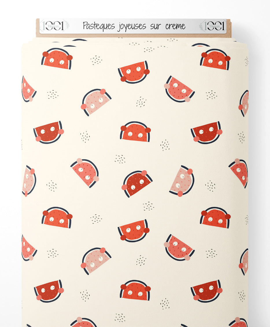 Tissu - Pastèques joyeuses sur crème