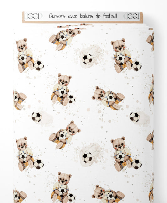 Tissu - Oursons avec ballons de football