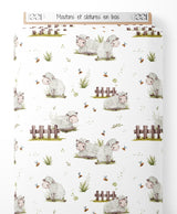 Tissu - Moutons et clôtures en bois