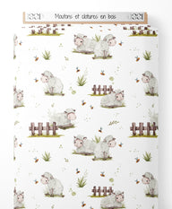 Tissu - Moutons et clôtures en bois