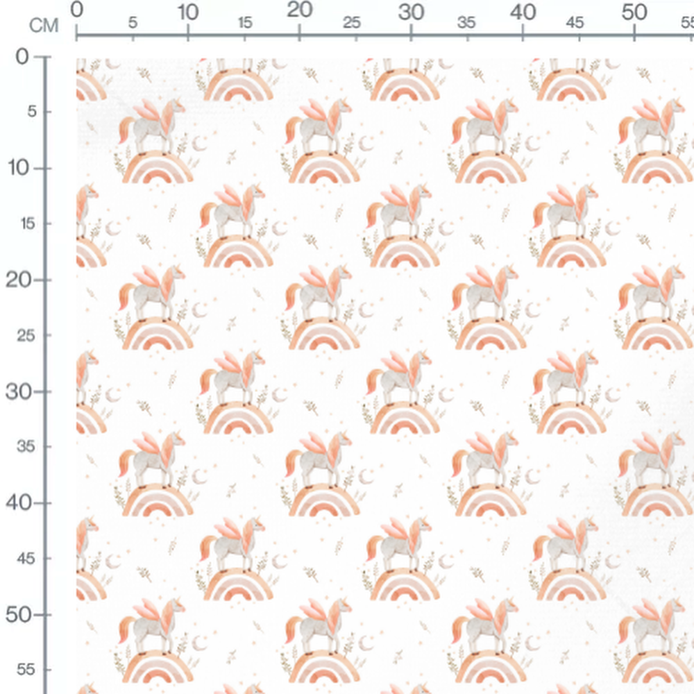 Tissu - Licornes roses et lunes beige