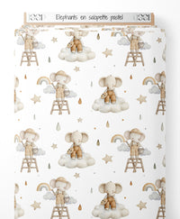 Tissu - Éléphants en salopette pastel