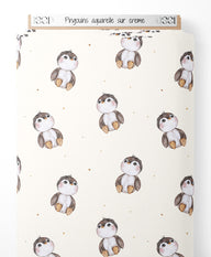 Tissu - Pingouins aquarelle sur crème