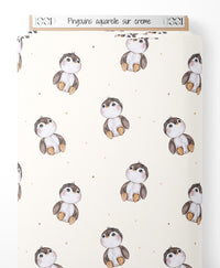 Tissu - Pingouins aquarelle sur crème