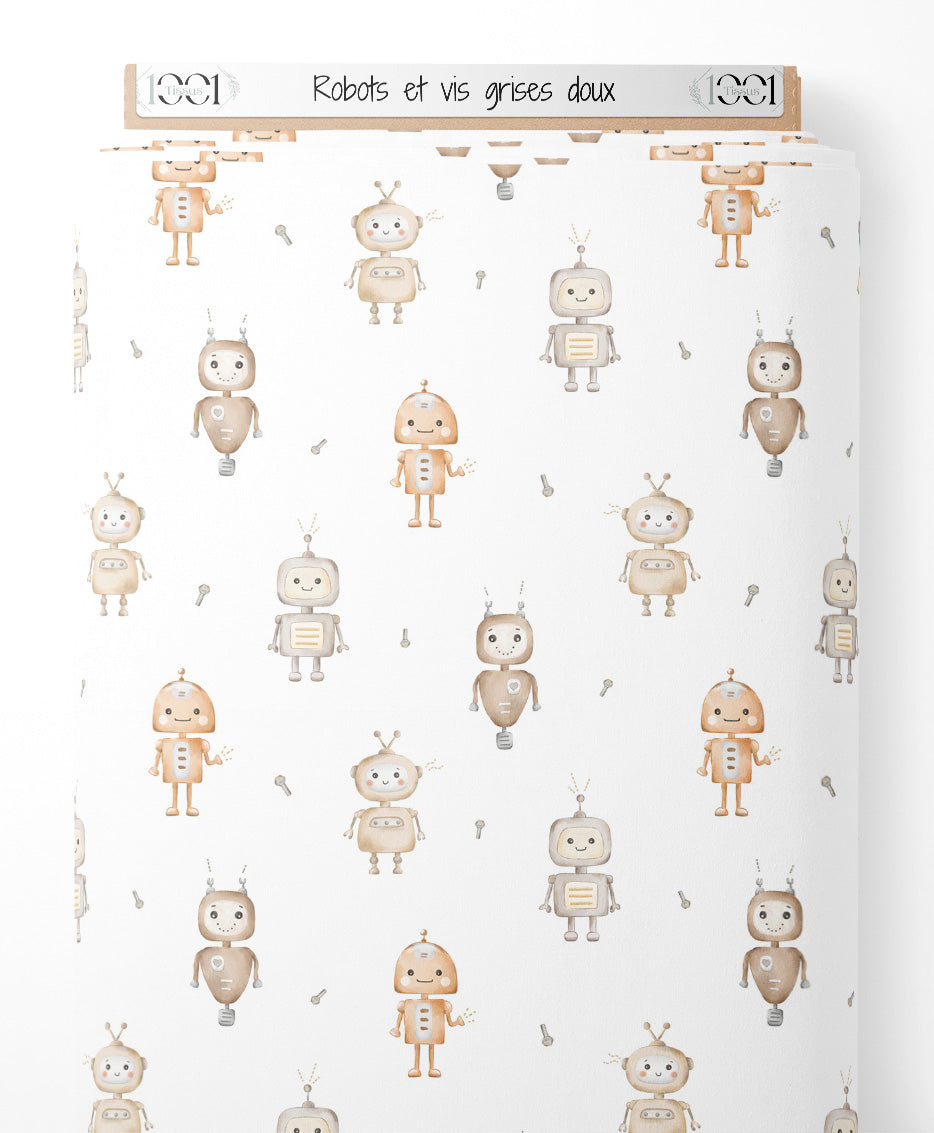 Tissu - Robots et vis grises doux
