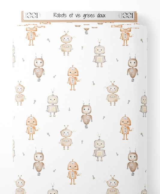 Tissu - Robots et vis grises doux
