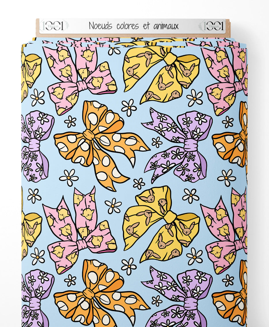 Tissu - Noeuds colorés et animaux