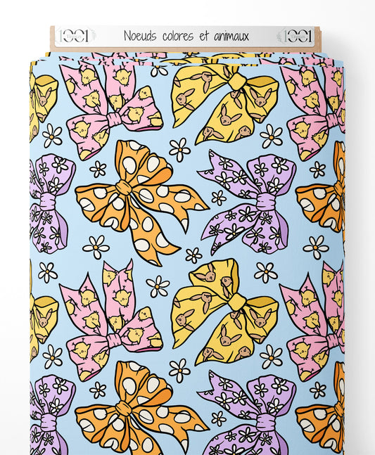 Tissu - Noeuds colorés et animaux