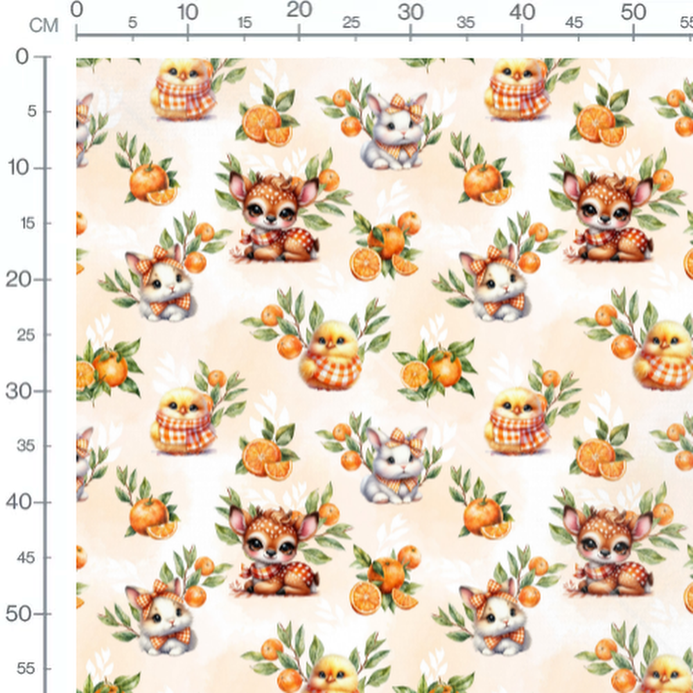 Tissu - Animaux et oranges