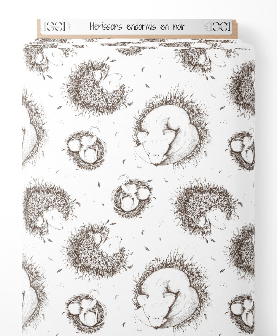 Tissu - Hérissons endormis en noir