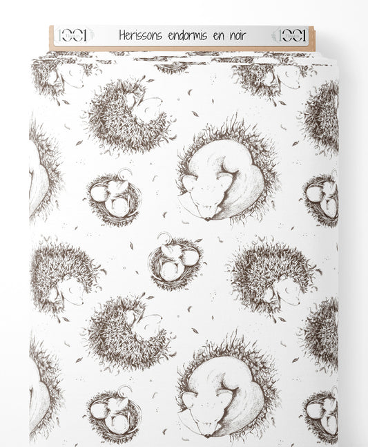 Tissu - Hérissons endormis en noir