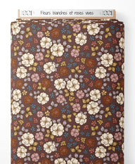 Tissu - Fleurs blanches et roses vives