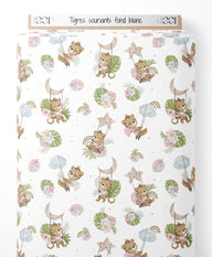 Tissu - Tigres souriants sur fond blanc