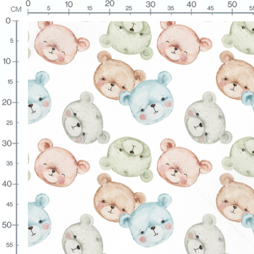 Tissu - Ours pastel sur fond blanc