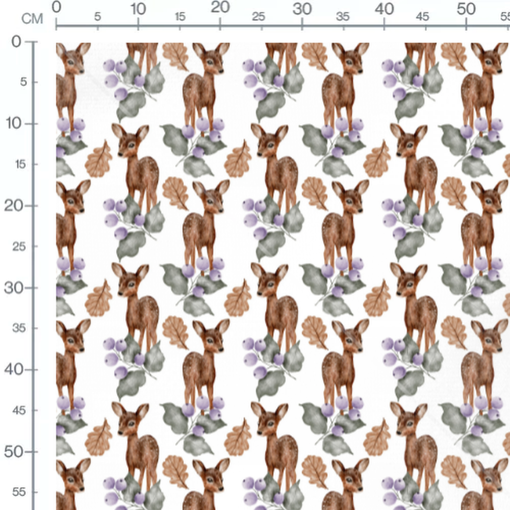 Tissu - Faons bruns et baies violettes