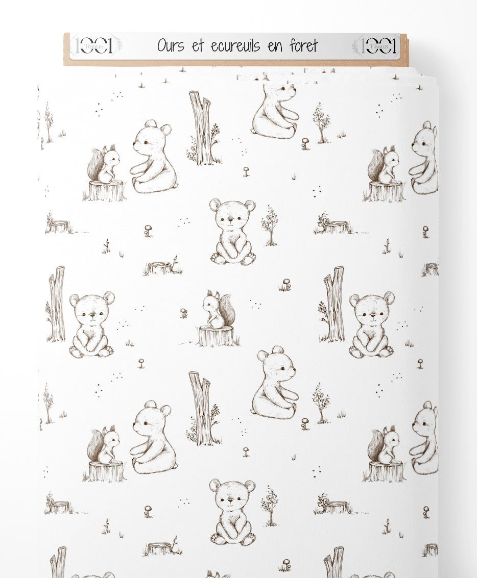 Tissu - Ours et écureuils en forêt
