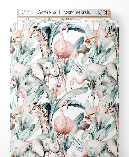 Tissu - Animaux de la savane aquarelle