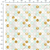 Tissu - Cercles dorés et menthe