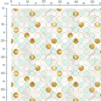 Tissu - Cercles dorés et menthe