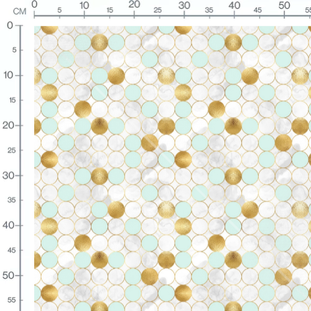 Tissu - Cercles dorés et menthe