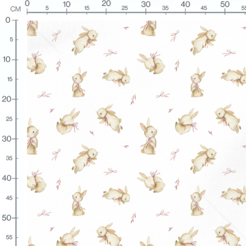 Tissu - Lapins beige et rubans roses
