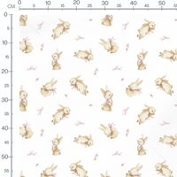 Tissu - Lapins beige et rubans roses