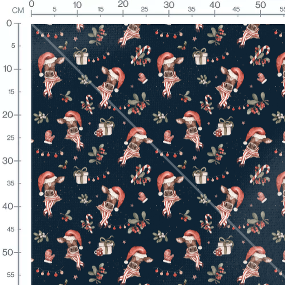 Tissu - Vaches joyeuses sur fond bleu