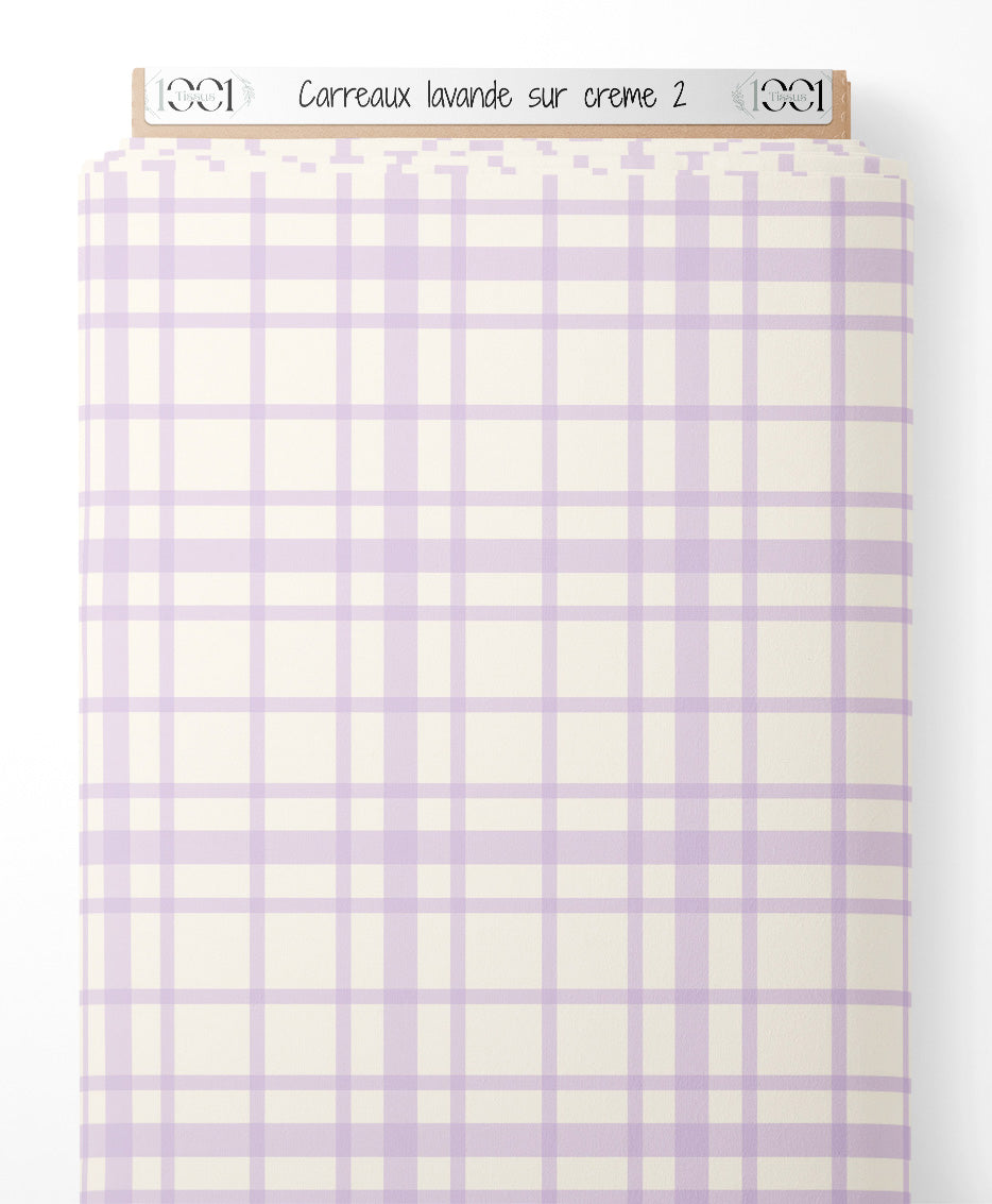 Tissu - Carreaux lavande sur crème 2