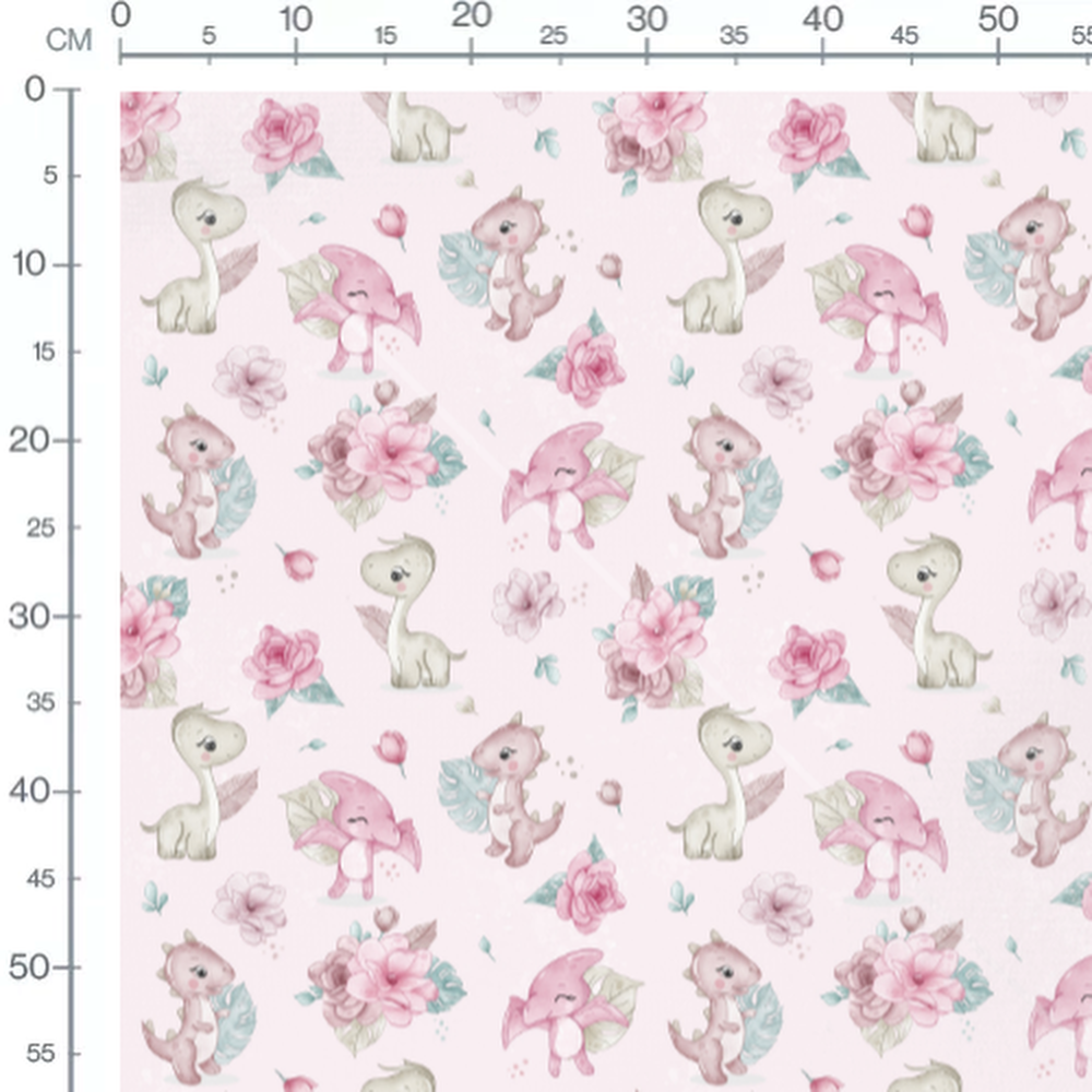 Tissu - Dinosaures roses sur fond rose