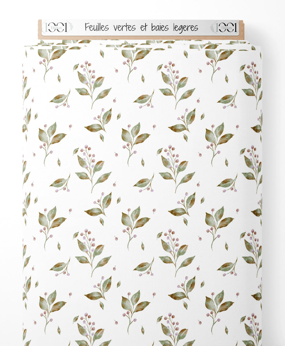 Tissu - Feuilles vertes et baies légères
