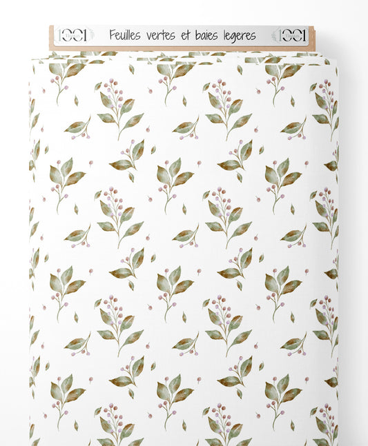 Tissu - Feuilles vertes et baies légères
