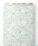 Tissu - Coquillages beige et turquoise