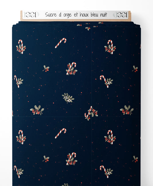 Tissu - Sucre d'orge et houx bleu nuit