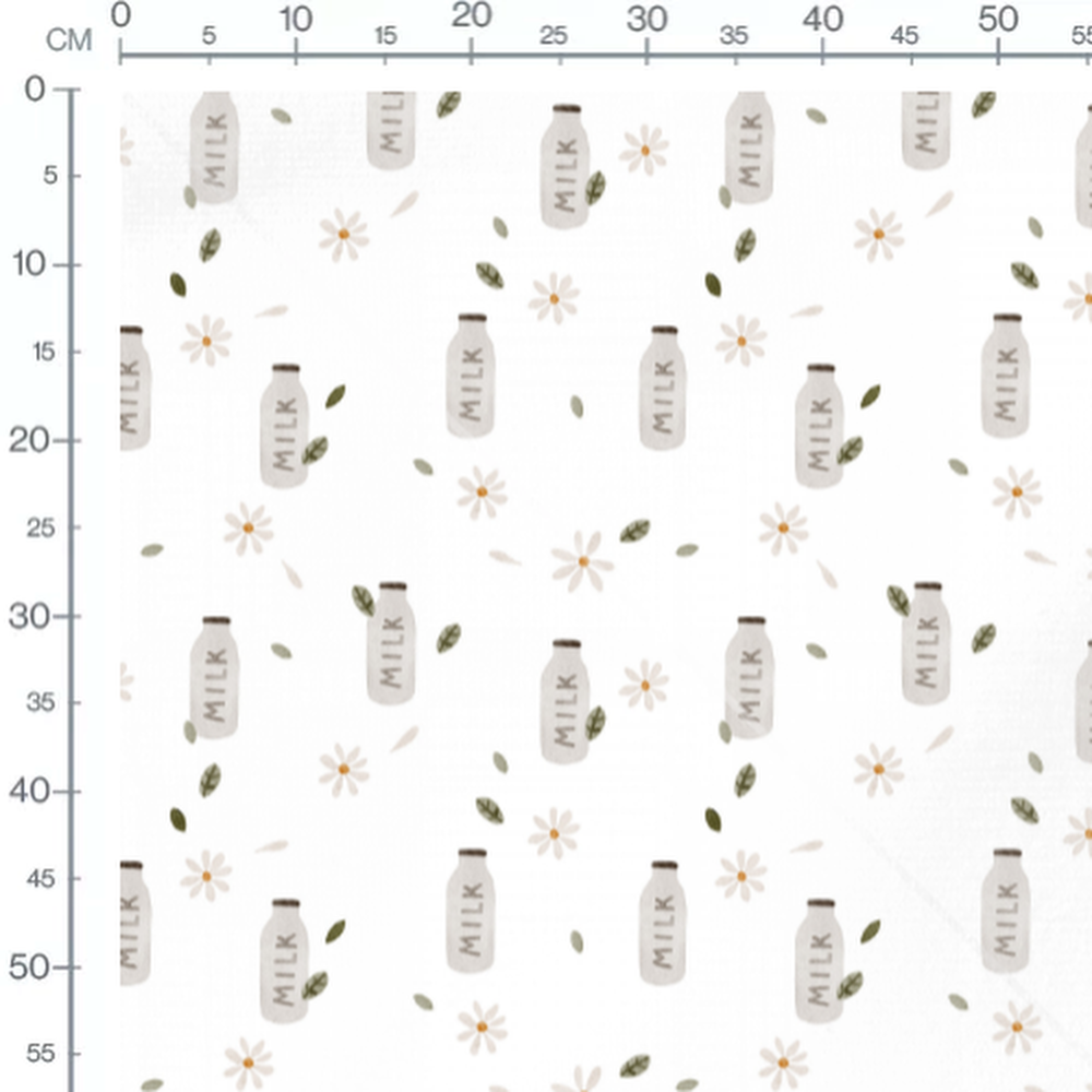 Tissu - Bouteilles de lait et fleurs