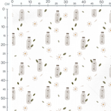 Tissu - Bouteilles de lait et fleurs