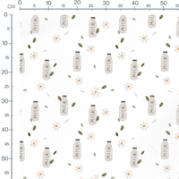 Tissu - Bouteilles de lait et fleurs