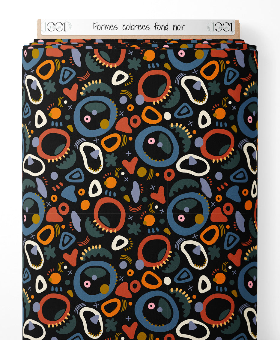 Tissu - Formes colorées sur fond noir